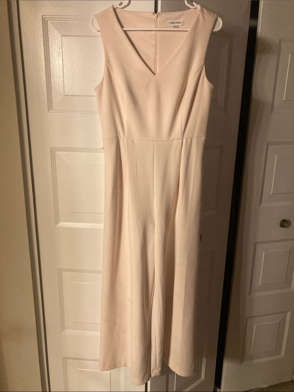 Calvin Klein Light Cream V-Neck Sleeveless Wide-Leg Jumpsuit